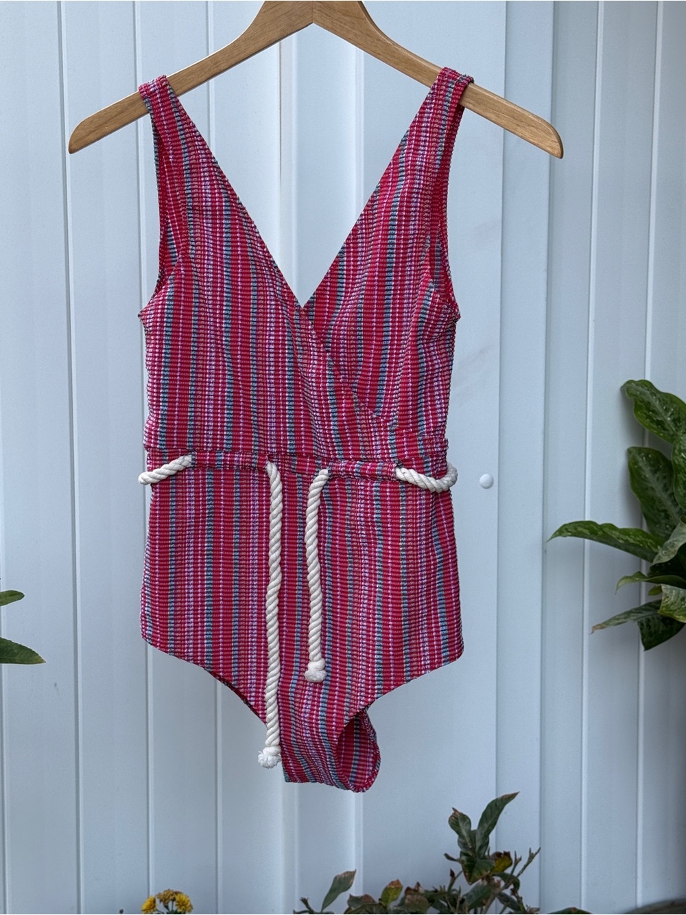 Lisa Marie Fernandez Yasmin Drawstring Maillot Swimsuit NWOT seersucker SXS